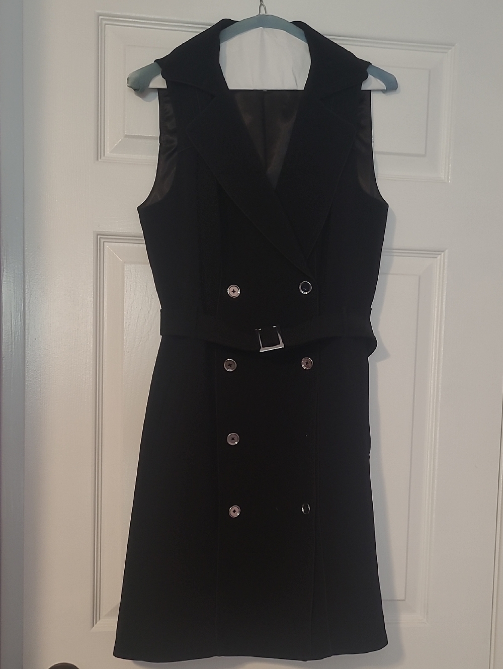 White House Black Market Black Sleeveless Double-Breasted Midi Dress with Belt